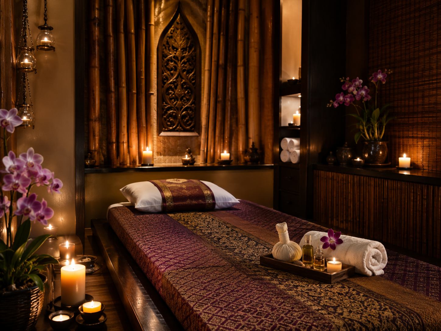 Traditional Thai massage therapist working on a client at a tranquil spa near Sukhumvit Nana Bangkok