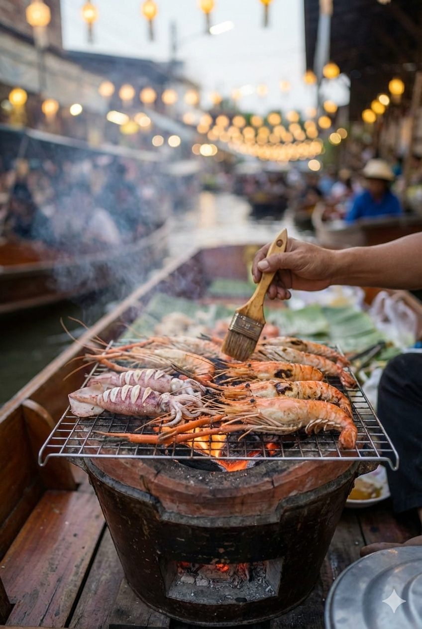 Amphawa Floating Market evening boat tours with vendors on canals