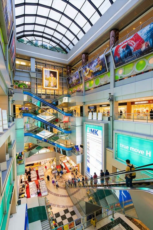 MBK Center Bangkok electronics section with mobile phone shops and gadget stalls